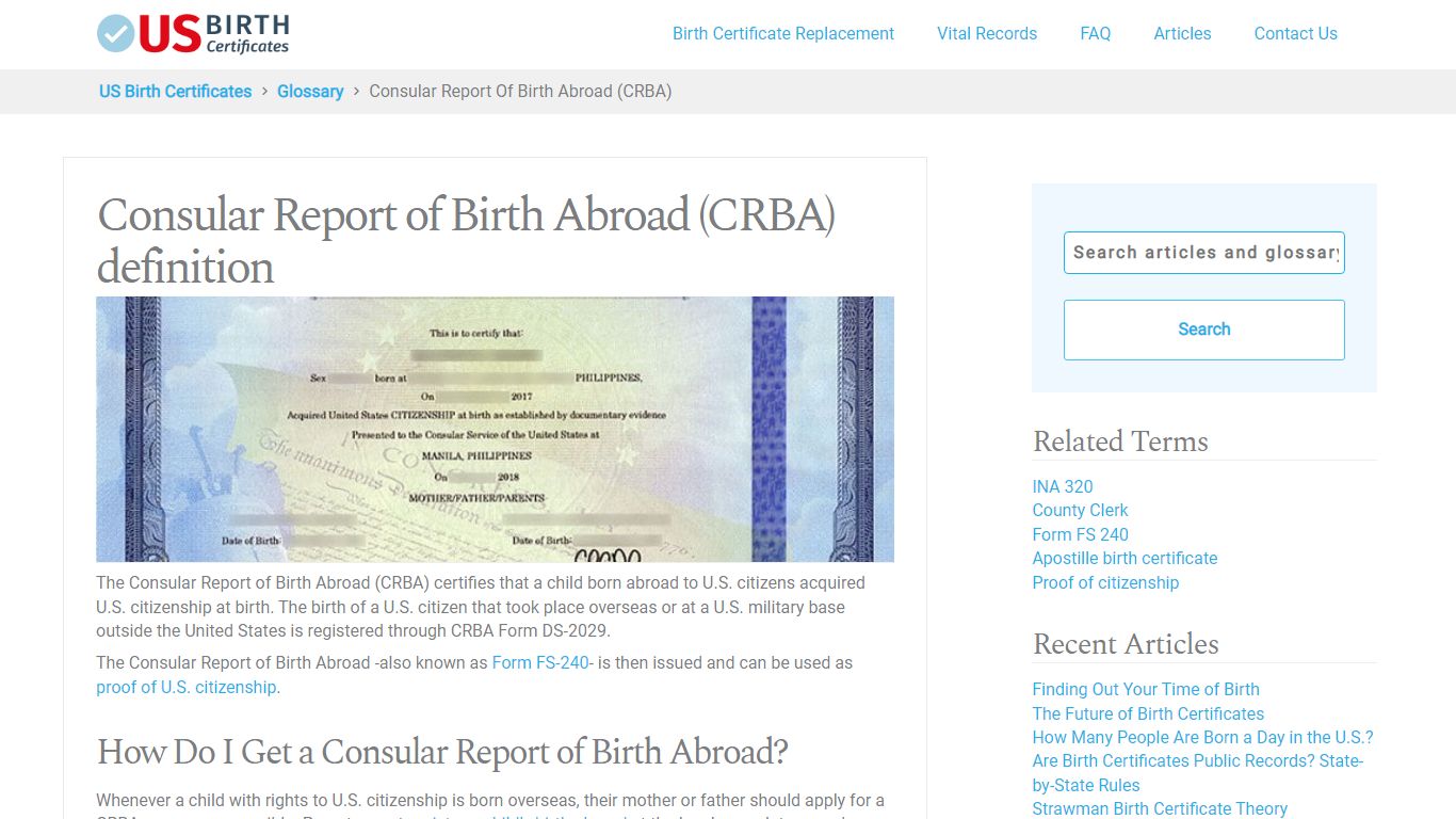 How to Get a Consular Report of Birth Abroad (CRBA) - US Birth Certificates